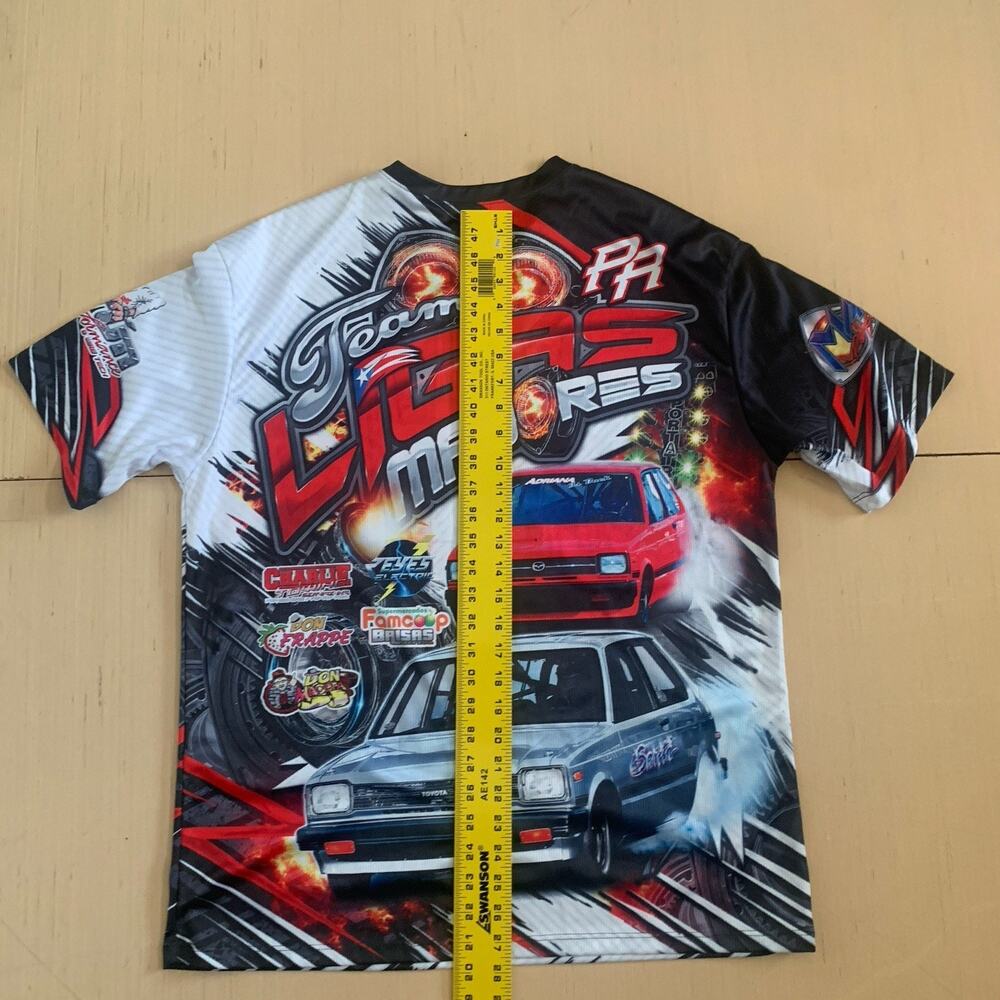 Team Ligas Mayores Mens Sz L Racing Short Sleeve Jersey T-shirt Puerto Rico Flag - Picture 5 of 16
